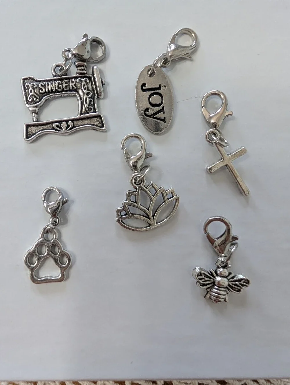 Charm Set- Singer Sewing Machine, Cross, Bee, Flower, Paw, Joy - Picture 1 of 2